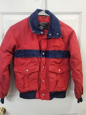 Vintage 80s JCPenney Ski Wear Boys Med Colorblock Red &Blue Corduroy Trim Jacket